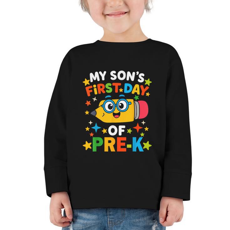 My Son's First Day Of Pre-K Back To School Kids Graphic Toddler Long Sleeve Tee