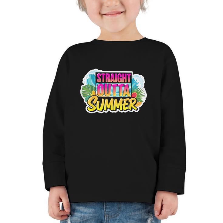 Straight Outta Summer Back To School First Day Fall Autumn Graphic Toddler Long Sleeve Tee