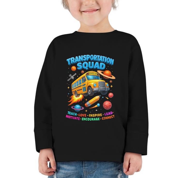 Transportation Squad School Bus Back To School Retro Graphic Toddler Long Sleeve Tee