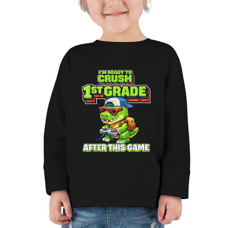 Video Game T Rex Dinosaur 1st Grade Back To School Boy Graphic Toddler Long Sleeve Tee