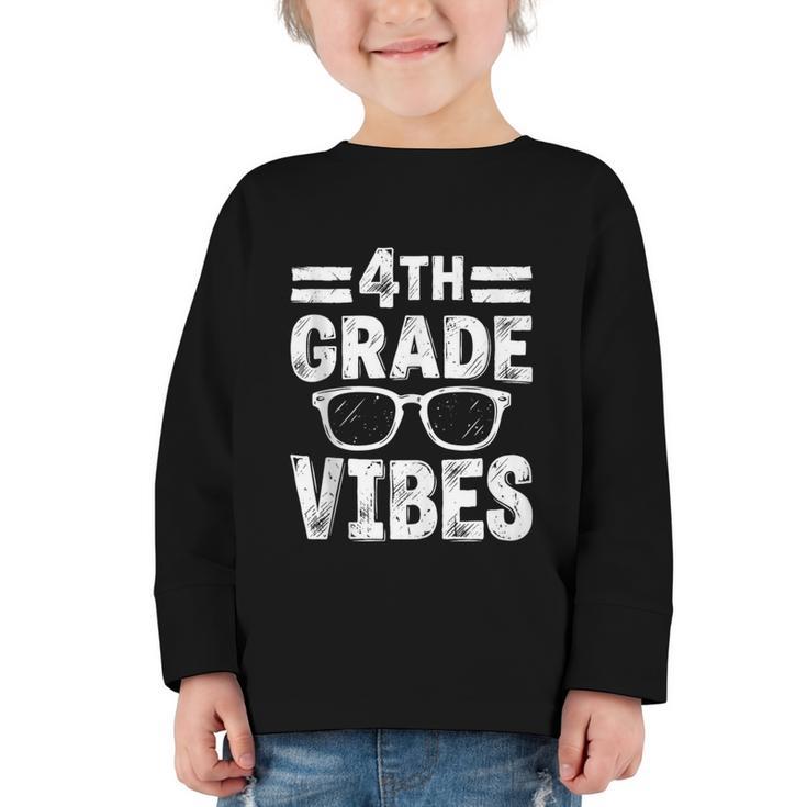 Vintage Fourth 4TH Grade Vibes Back To School First Day Kids Graphic Toddler Long Sleeve Tee