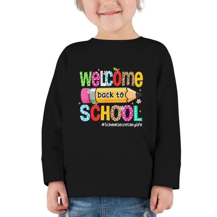 Welcome Back To School School Secretary Life Leopard Graphic Toddler Long Sleeve Tee