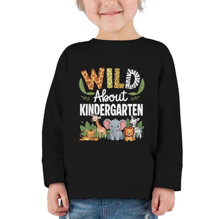 Wild About Kindergarten Back To School Jungle Theme Class Graphic Toddler Long Sleeve Tee