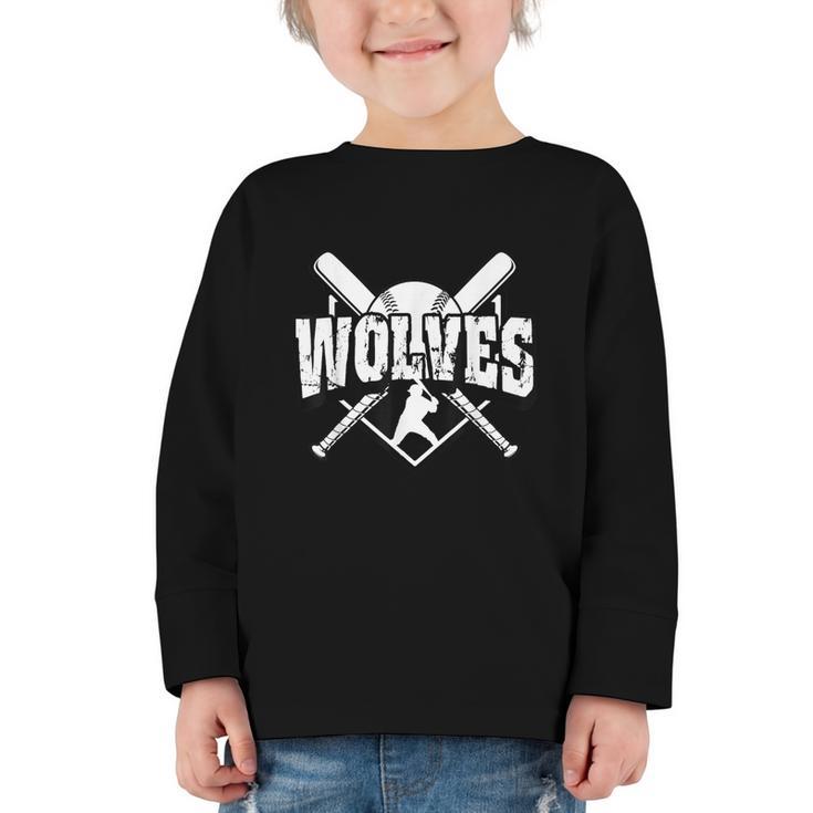 Wolves Baseball Back To School Spirit Graphic Toddler Long Sleeve Tee