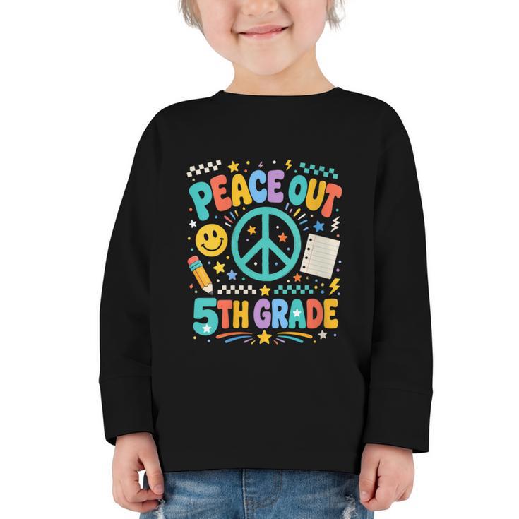 Women's Peace Out 5th Grade Retro Back To School Students Graphic Toddler Long Sleeve Tee