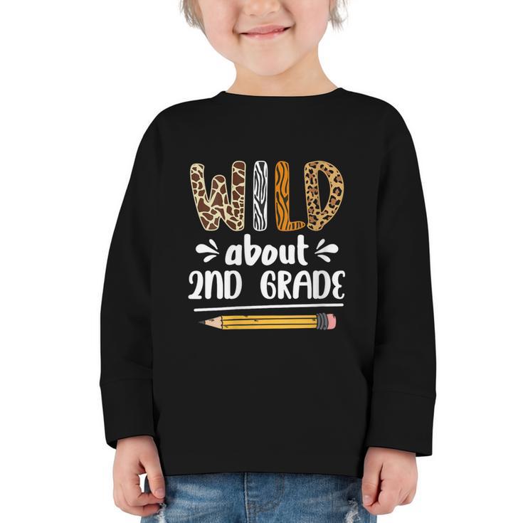 Women's Wild About 2nd Grade Kids Zoo Animal Lover Back To School Graphic Toddler Long Sleeve Tee