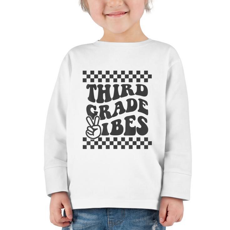 1st Day Of 3rd Grade Vibes Retro Girls Back To School Boys Graphic Toddler Long Sleeve Tee