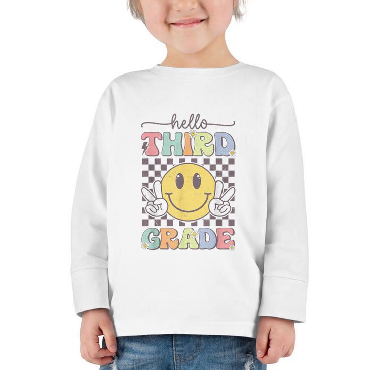 3rd Grade Team Back To School Hello Third Grade Smile Face Graphic Toddler Long Sleeve Tee