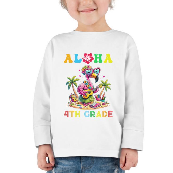 Aloha Fourth Grade Flamingo Hawaii Back To School Kids Girl Premium Tri-Blend Graphic Toddler Long Sleeve Tee