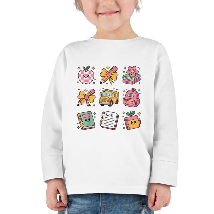 Back To School Coquette Bow First Day Of School Toddler Girl Graphic Toddler Long Sleeve Tee