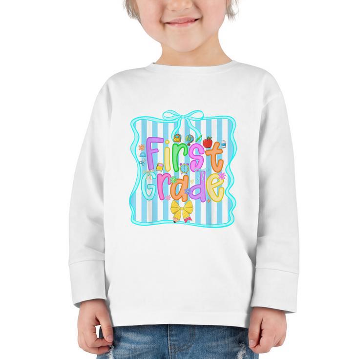 Back To School First Grade For Teen Girls Bow 1st Grade Kids Graphic Toddler Long Sleeve Tee