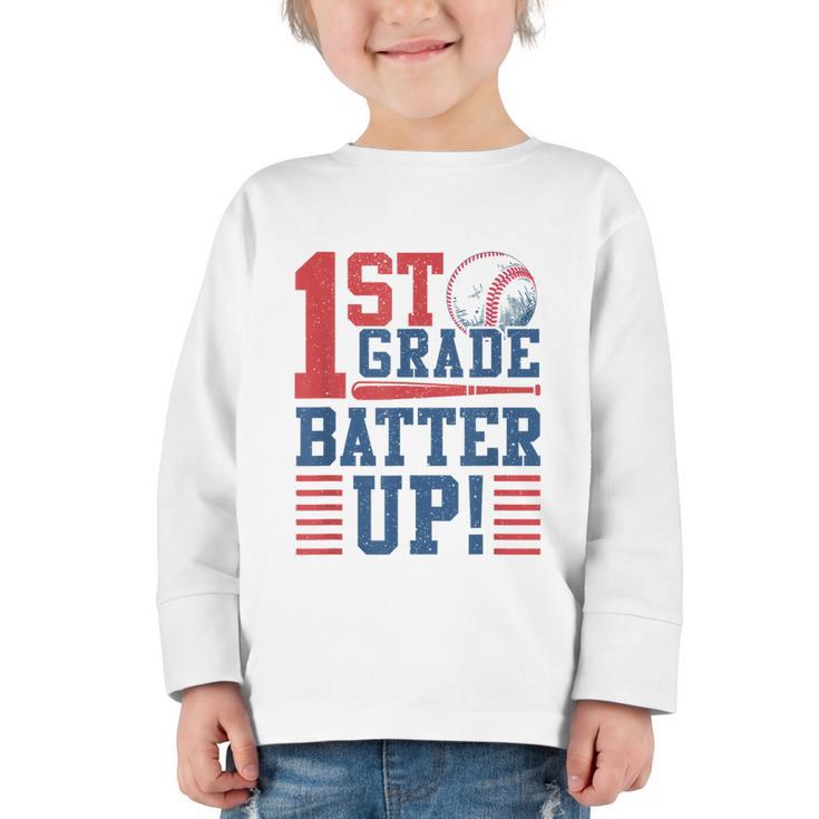 Baseball 1st Grade Back To School 1st Grade Batter Up Graphic Toddler Long Sleeve Tee