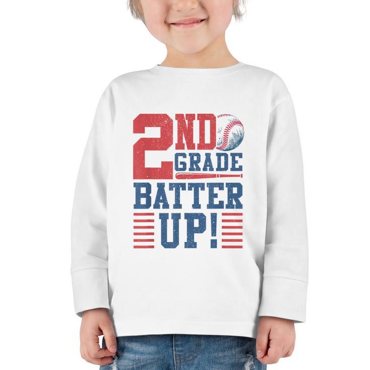 Baseball Second Grade Back To School 2nd Grade Batter Up Graphic Toddler Long Sleeve Tee