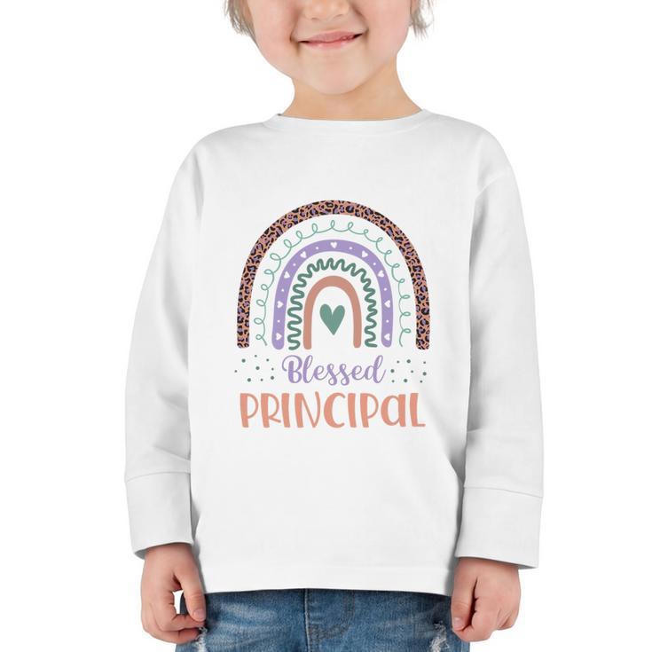 Blessed Principal Back To School Boho Rainbow Premium Tri-Blend Graphic Toddler Long Sleeve Tee