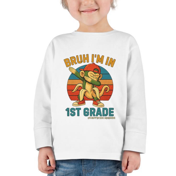 Bruh I’m In 1st Grade Italian Brainrot Meme Back To School Premium Tri-Blend Graphic Toddler Long Sleeve Tee