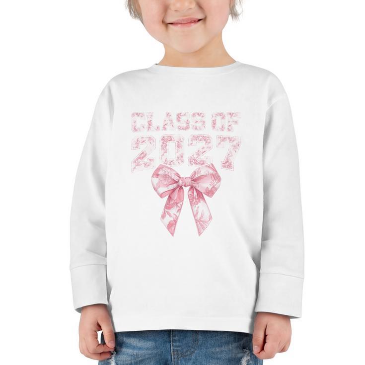 Class Of 2027 Preppy Coquette Bow Back To School Graduation Premium Tri-Blend Graphic Toddler Long Sleeve Tee