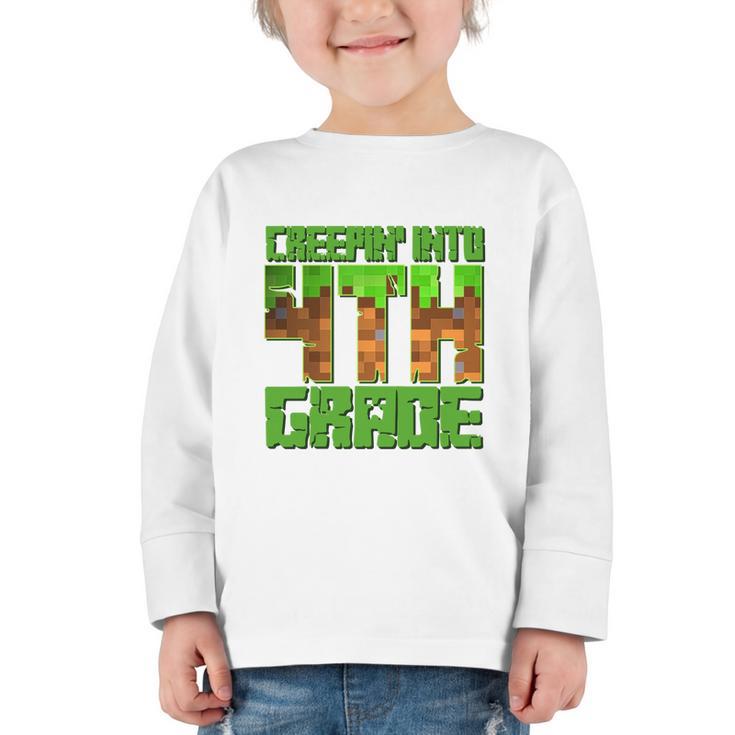 Creepin’ Into 4th Grade Kids Boy Gamer Pixel Back To School Performance Graphic Toddler Long Sleeve Tee
