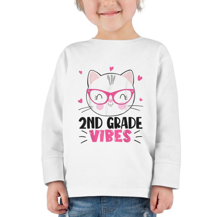 Cute 2nd Grade Vibes Cat Kitten Lover Back To School Girls Graphic Toddler Long Sleeve Tee