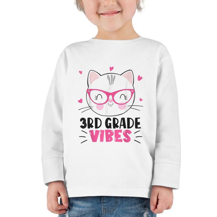 Cute 3rd Grade Vibes Cat Kitten Lover Back To School Girls Graphic Toddler Long Sleeve Tee