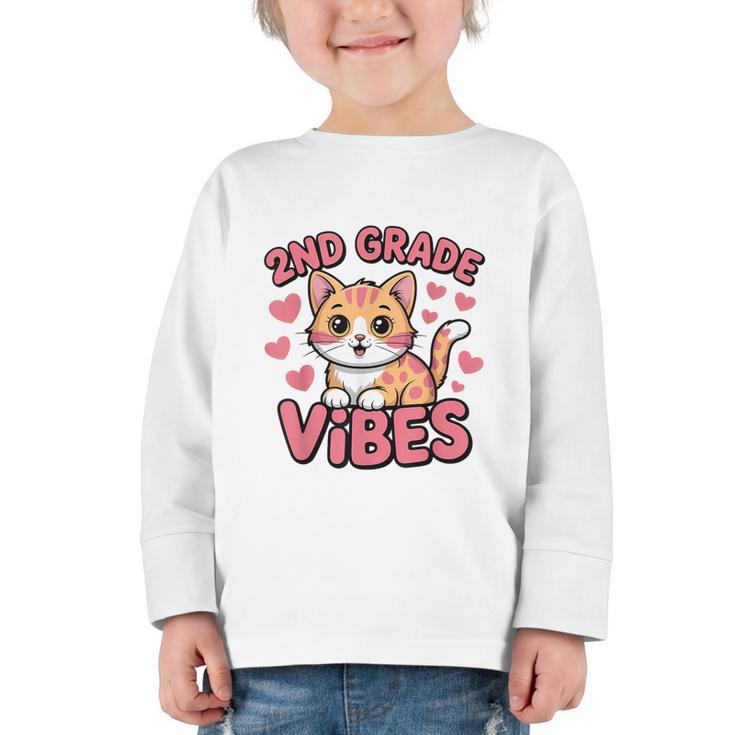 Cute Cat 2nd Grade Vibes Back To School Second Grade Girls Graphic Toddler Long Sleeve Tee