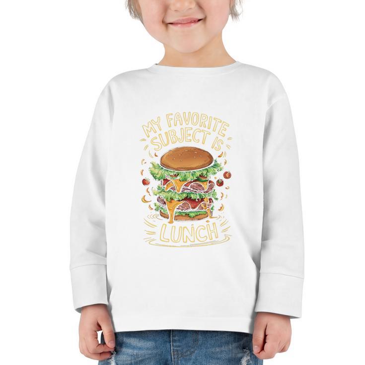 My Favorite Subject Is Lunch Hamburger Back To School Premium Tri-Blend Graphic Toddler Long Sleeve Tee