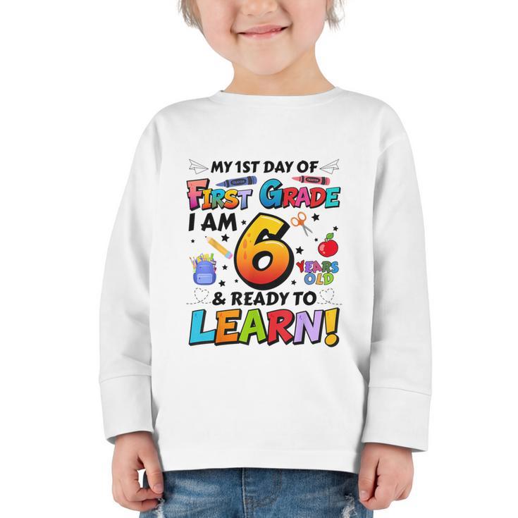 First 1st Grade First Day Of School Back To School Kids Graphic Toddler Long Sleeve Tee