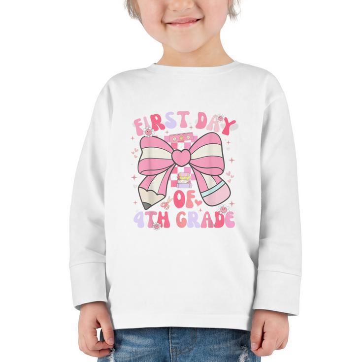 First Day Of 4th Grade Coquette Back To School Girls Kids Graphic Toddler Long Sleeve Tee