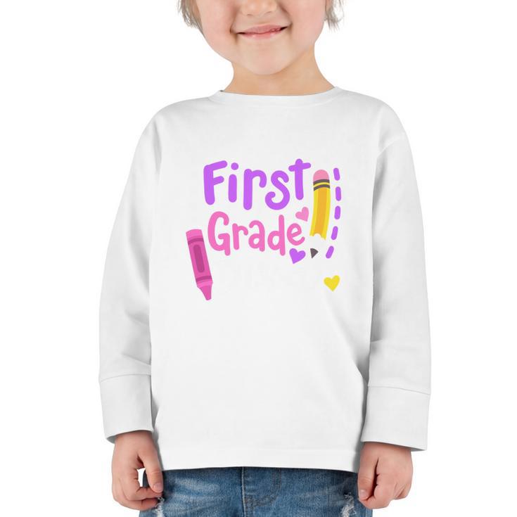 First Grade Diva Welcome Back To School 1st Grade Kids Performance Graphic Toddler Long Sleeve Tee