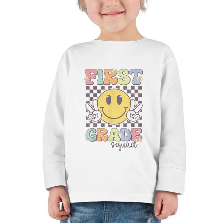 First Grade Squad Smile Face 1st Grade Back To School Graphic Toddler Long Sleeve Tee