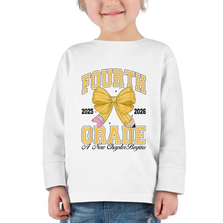 Fourth Grade Back To School First Day Pencil Bow 2025 Girls Graphic Toddler Long Sleeve Tee