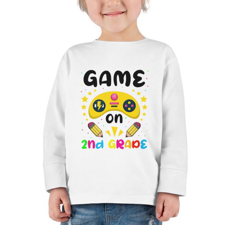 Game On 2nd Grade Cute Video Gamer Back To School 2026 Kids Graphic Toddler Long Sleeve Tee