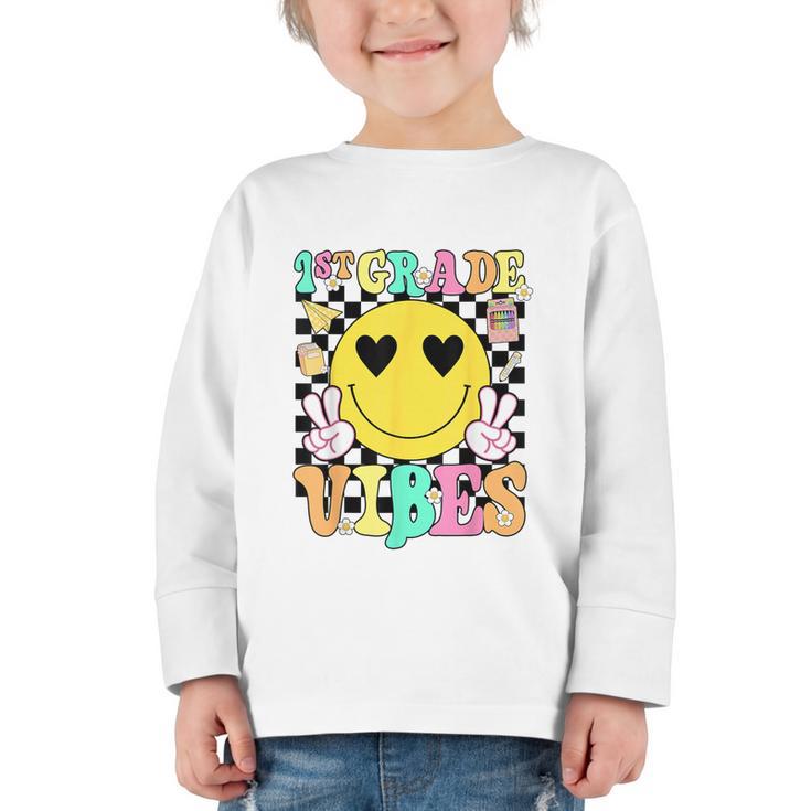 Girls 1st Grade Vibes Smile Face Back To School First Grade Graphic Toddler Long Sleeve Tee
