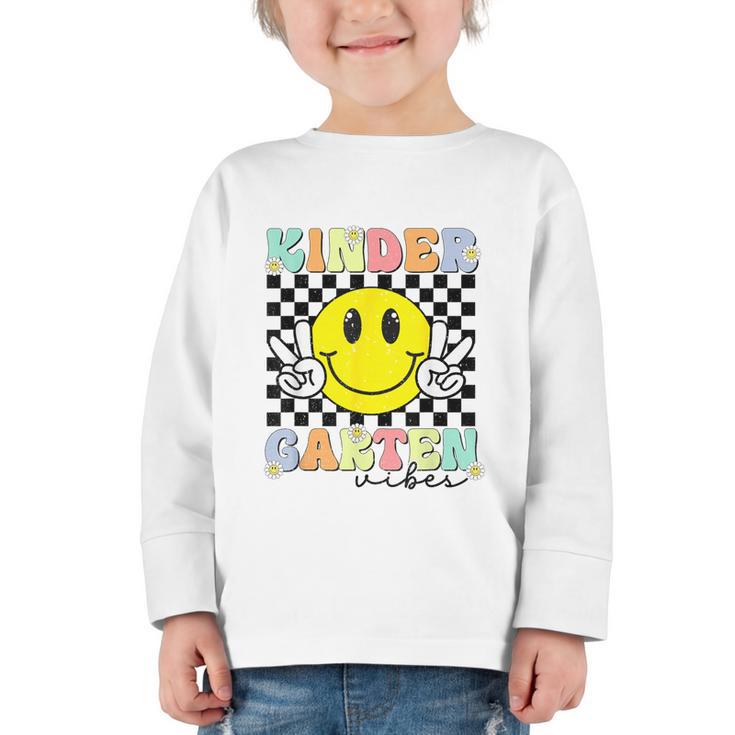 Girls Kindergarten Vibes Smile Face Back To School Kinder Graphic Toddler Long Sleeve Tee