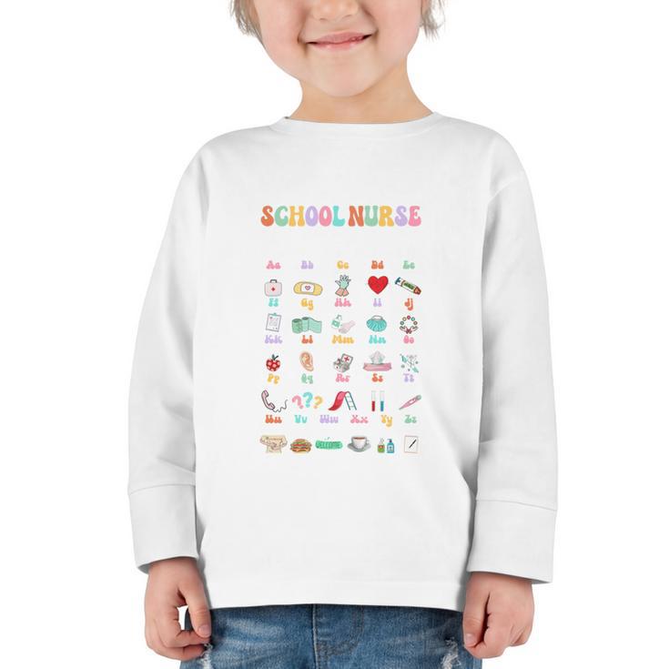 Groovy Cute ABC School Nurse Alphabet Back To School Women Graphic Toddler Long Sleeve Tee