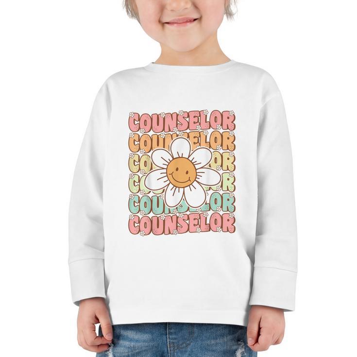 Groovy School Counselor Cute Daisy Flower Back To School Graphic Toddler Long Sleeve Tee