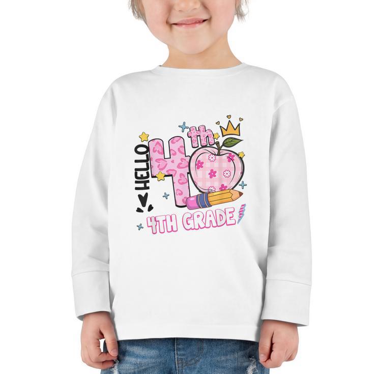Hello Fourth 4th Grade Leopard Tie Dye Girl Back To School Graphic Toddler Long Sleeve Tee