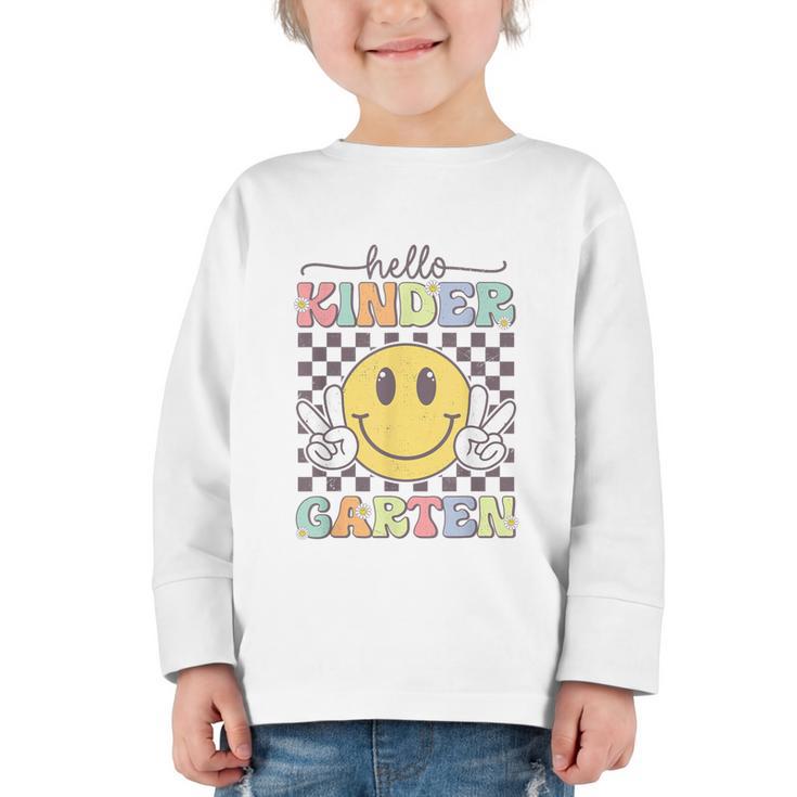 Hello Kindergarten Hippie Smile Face Back To School Graphic Toddler Long Sleeve Tee