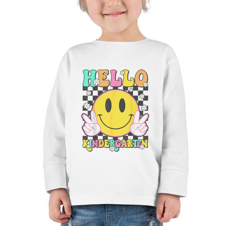 Hello Kindergarten Smile Face Back To School Girl Kid Graphic Toddler Long Sleeve Tee