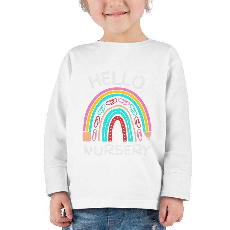 Hello Nursery Pencil Rainbow Back To School Boys Girls Premium Tri-Blend Graphic Toddler Long Sleeve Tee