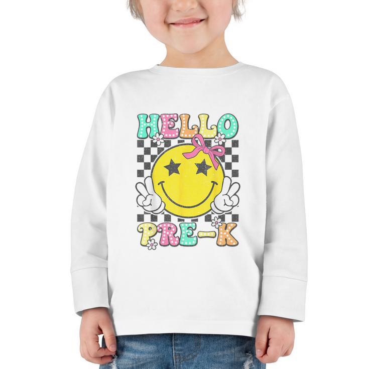 Hello Pre-K Coquette Bow Back To School Preschool Girl Graphic Toddler Long Sleeve Tee
