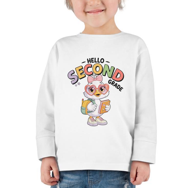 Hello Second Grade Cute Goose Back To School 2nd Grade Girls Graphic Toddler Long Sleeve Tee