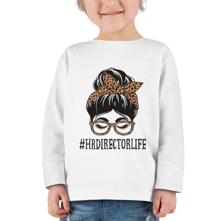 HR Director Leopard Messy Bun Appreciation Back To School Performance Graphic Toddler Long Sleeve Tee