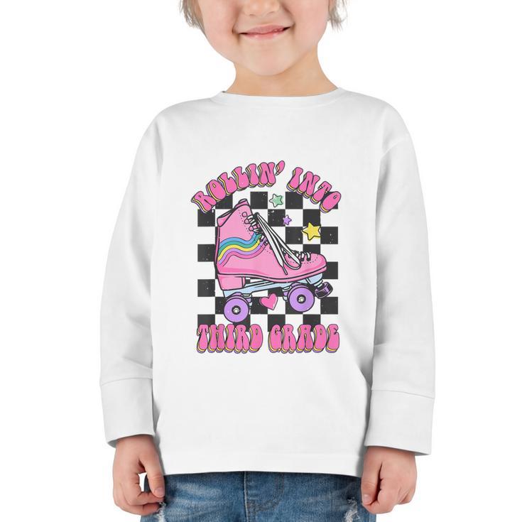 Kids Back To School Skating Rollin Into Third 3rd Grade Graphic Toddler Long Sleeve Tee