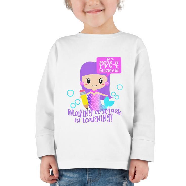 Kids Pre K Mermaid Back To School Toddler Girl First Day Of Prek Graphic Toddler Long Sleeve Tee