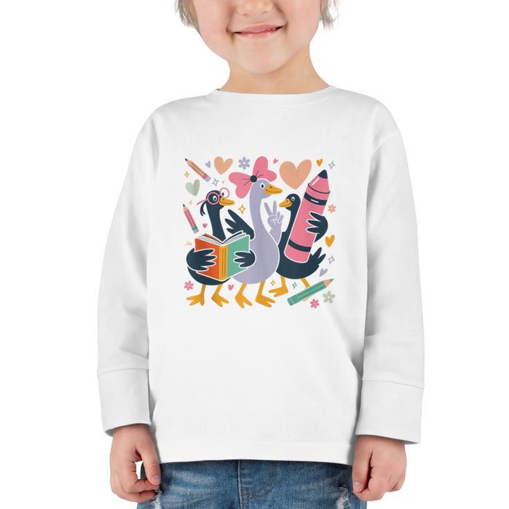 Kindergarten 1st Grade Goose Back To School Girls Graphic Toddler Long Sleeve Tee