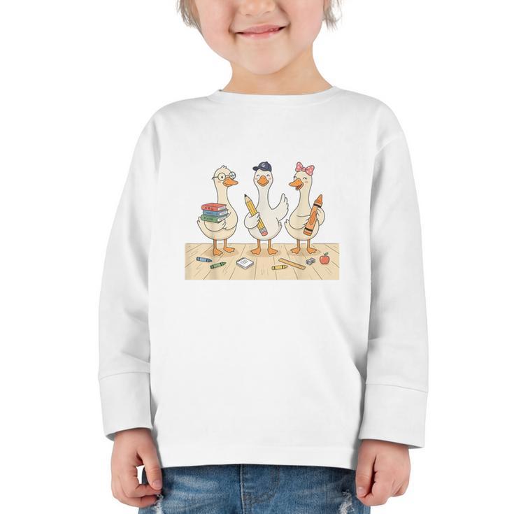 Kindergarten 1st Grade Goose Back To School Kids Graphic Toddler Long Sleeve Tee