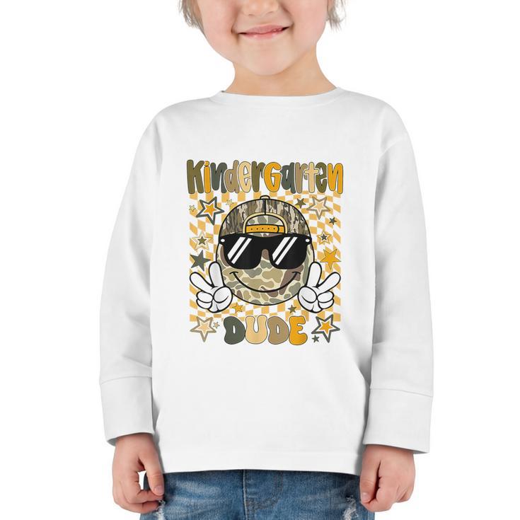 Kindergarten Camo Camouflage Smile Face Back To School Kids Graphic Toddler Long Sleeve Tee