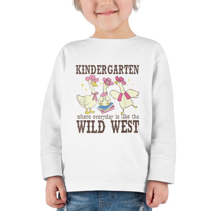 Kindergarten Wild West Goose Cowboy Goose Back To School Graphic Toddler Long Sleeve Tee