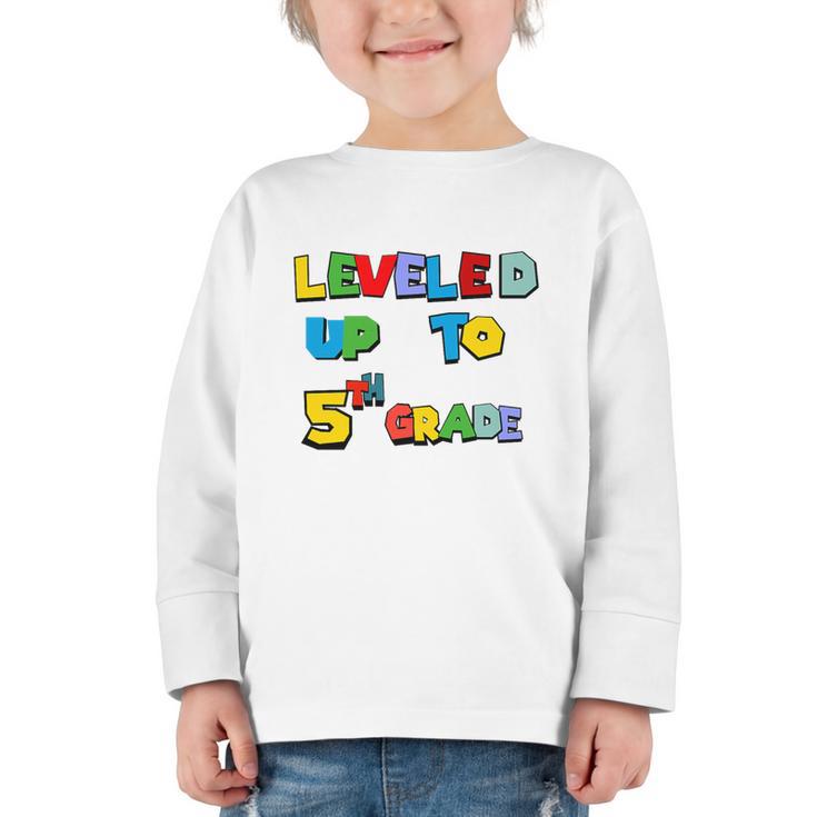 Leveled Up To 5th Grade Back To School Kids Boys Premium Tri-Blend Graphic Toddler Long Sleeve Tee