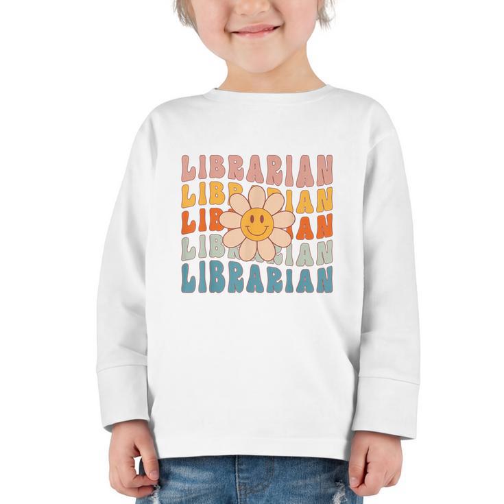 Librarian Retro Find Me At The Library Back To School Graphic Toddler Long Sleeve Tee